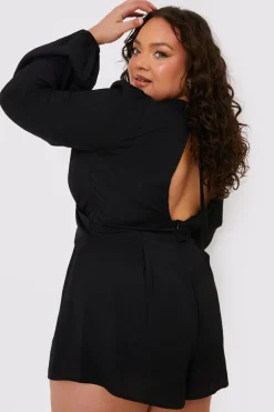 Twist Front Balloon Sleeve Playsuit|In the Style Clearance