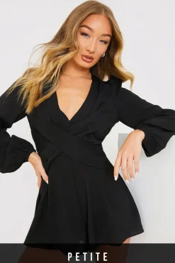 Twist Front Balloon Sleeve Playsuit|In the Style Clearance