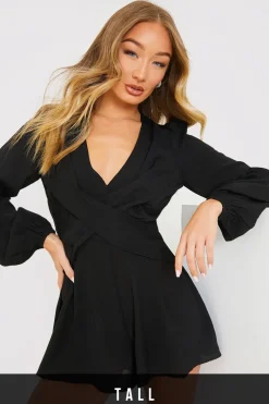 Twist Front Balloon Sleeve Playsuit|In the Style Clearance