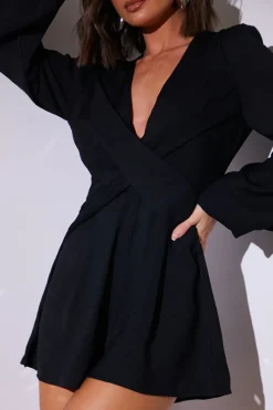 Twist Front Balloon Sleeve Playsuit|In the Style Clearance