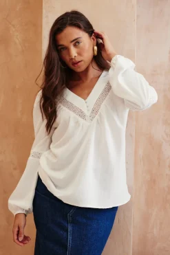 V Neck Crochet Insert Blouse|In The Style Outlet