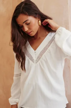 V Neck Crochet Insert Blouse|In The Style Outlet
