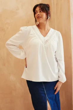 V Neck Crochet Insert Blouse|In The Style Outlet