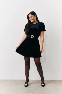 Velvet Embellished Belt Mini Dress|In The Style Online