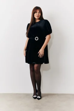 Velvet Embellished Belt Mini Dress|In The Style Online