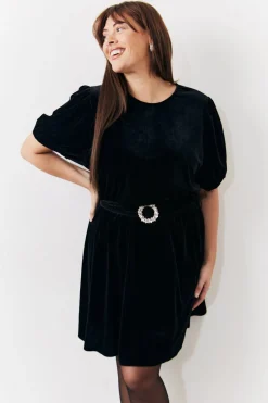 Velvet Embellished Belt Mini Dress|In The Style Online