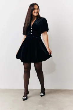 Velvet Mini Dress with Embellished Buttons|In The Style New
