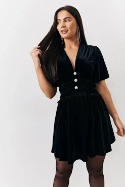 Velvet Mini Dress with Embellished Buttons|In The Style New
