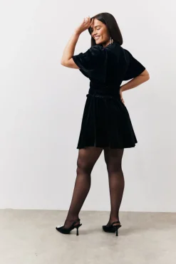Velvet Mini Dress with Embellished Buttons|In The Style New