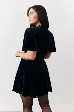 Velvet Mini Dress with Embellished Buttons|In The Style New