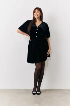 Velvet Mini Dress with Embellished Buttons|In The Style New