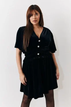 Velvet Mini Dress with Embellished Buttons|In The Style New