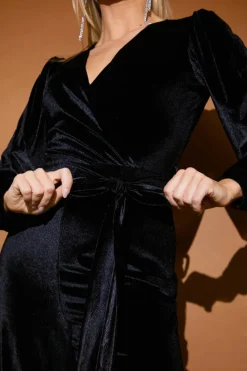 Velvet Puff Sleeve Wrap Front Jumpsuit|In the Style Best