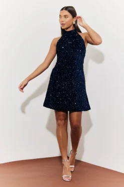 Velvet Sequin Tie Back Detail Mini Dress|In the Style Hot