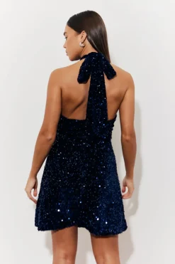 Velvet Sequin Tie Back Detail Mini Dress|In the Style Hot