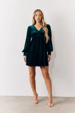 Velvet Smock Mini Dress|In the Style Online