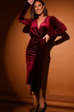 Velvet Wrap Front Drape Midi Dress|In the Style Clearance