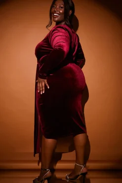 Velvet Wrap Front Drape Midi Dress|In the Style Clearance