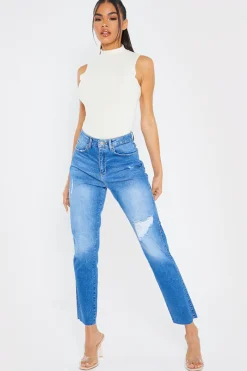 Washed Ripped High Waisted Stretch Mom Jeans|In the Style Best