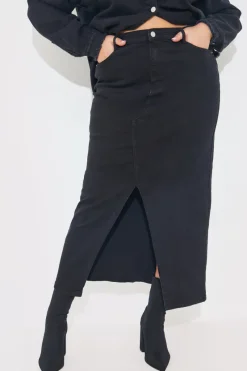 Washed Split Detail Denim Maxi Skirt|In The Style New