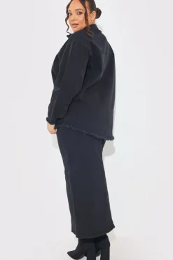Washed Split Detail Denim Maxi Skirt|In The Style New