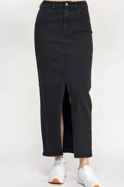 Washed Split Detail Denim Maxi Skirt|In The Style New