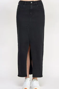 Washed Split Detail Denim Maxi Skirt|In The Style New