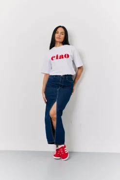 White Embroidered Ciao Slogan T-Shirt|In The Style Outlet