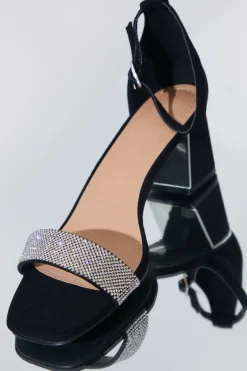 Wide Fit Diamante Strap Low Block Heel|In The Style New