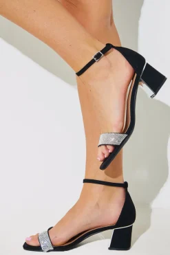 Wide Fit Diamante Strap Low Block Heel|In The Style New