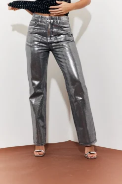 Wide Leg Foil High Waisted Jeans|In the Style