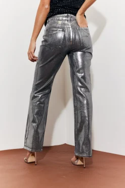 Wide Leg Foil High Waisted Jeans|In the Style
