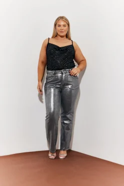 Wide Leg Foil High Waisted Jeans|In the Style