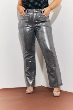 Wide Leg Foil High Waisted Jeans|In the Style