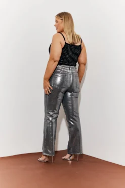 Wide Leg Foil High Waisted Jeans|In the Style