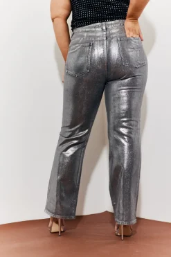 Wide Leg Foil High Waisted Jeans|In the Style