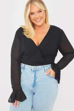 Wrap Front Flared Cuff Bodysuit|In the Style Sale
