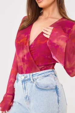 Wrap Front Flared Cuff Bodysuit|In the Style Sale