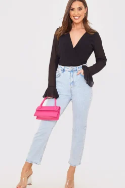 Wrap Front Flared Cuff Bodysuit|In the Style Sale