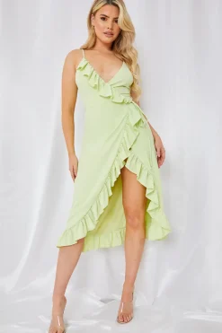 Wrap Front Frill Detail Midi Dress|In the Style Hot