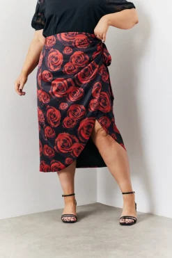Wrap Front Rose Midi Skirt|In The Style Discount