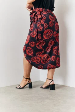 Wrap Front Rose Midi Skirt|In The Style Discount