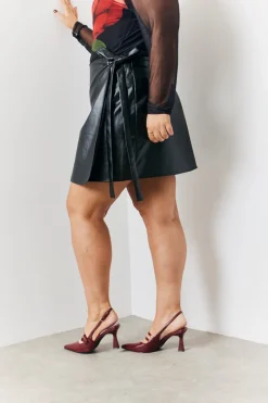 Wrap Leather Look Mini Skirt|In the Style Hot