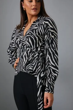 Zebra Print Wrap Front Shirt|In The Style Best