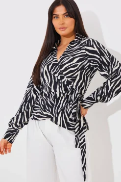 Zebra Print Wrap Front Shirt|In The Style Best
