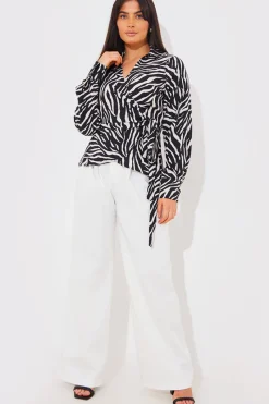 Zebra Print Wrap Front Shirt|In The Style Best