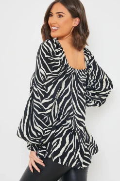 Zebra Woven Balloon Sleeve Blouse|In the Style New