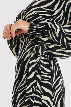 Zebra Woven Printed Wrap Midi Dress|In the Style Outlet