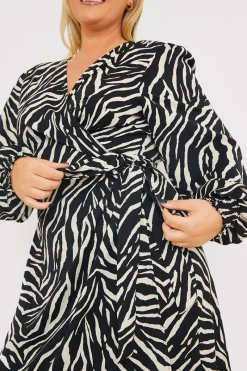 Zebra Woven Printed Wrap Midi Dress|In the Style Outlet
