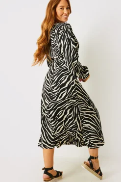 Zebra Woven Printed Wrap Midi Dress|In the Style Outlet